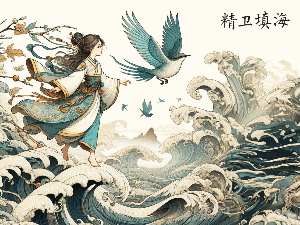 精衛(wèi)填海的故事插畫(huà)