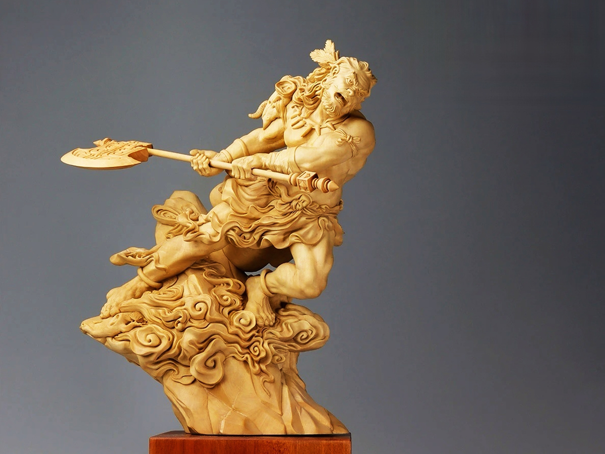 黃楊木雕作品《盤古開天辟地》